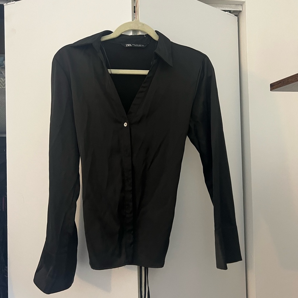 Zara Button Down with Cropped Lace Up Back